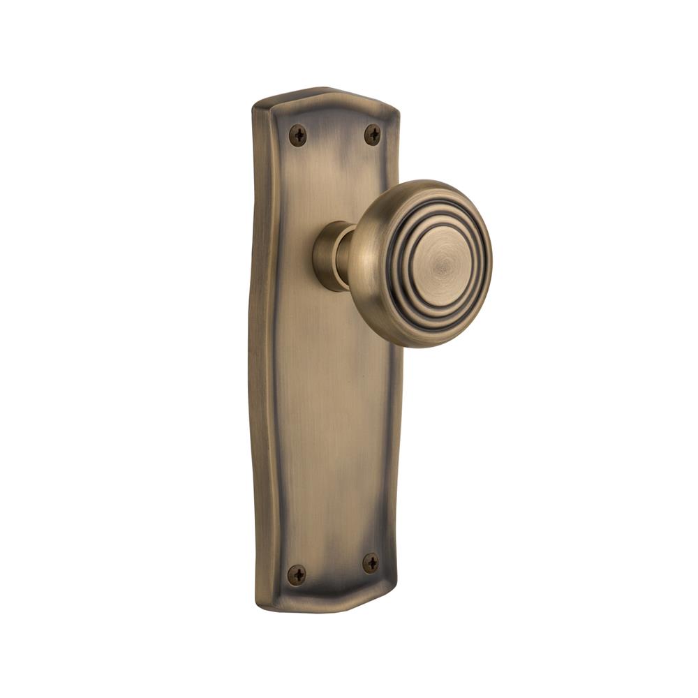 Nostalgic Warehouse PRADEC Complete Passage Set Without Keyhole Prairie Plate with Deco Knob in Antique Brass